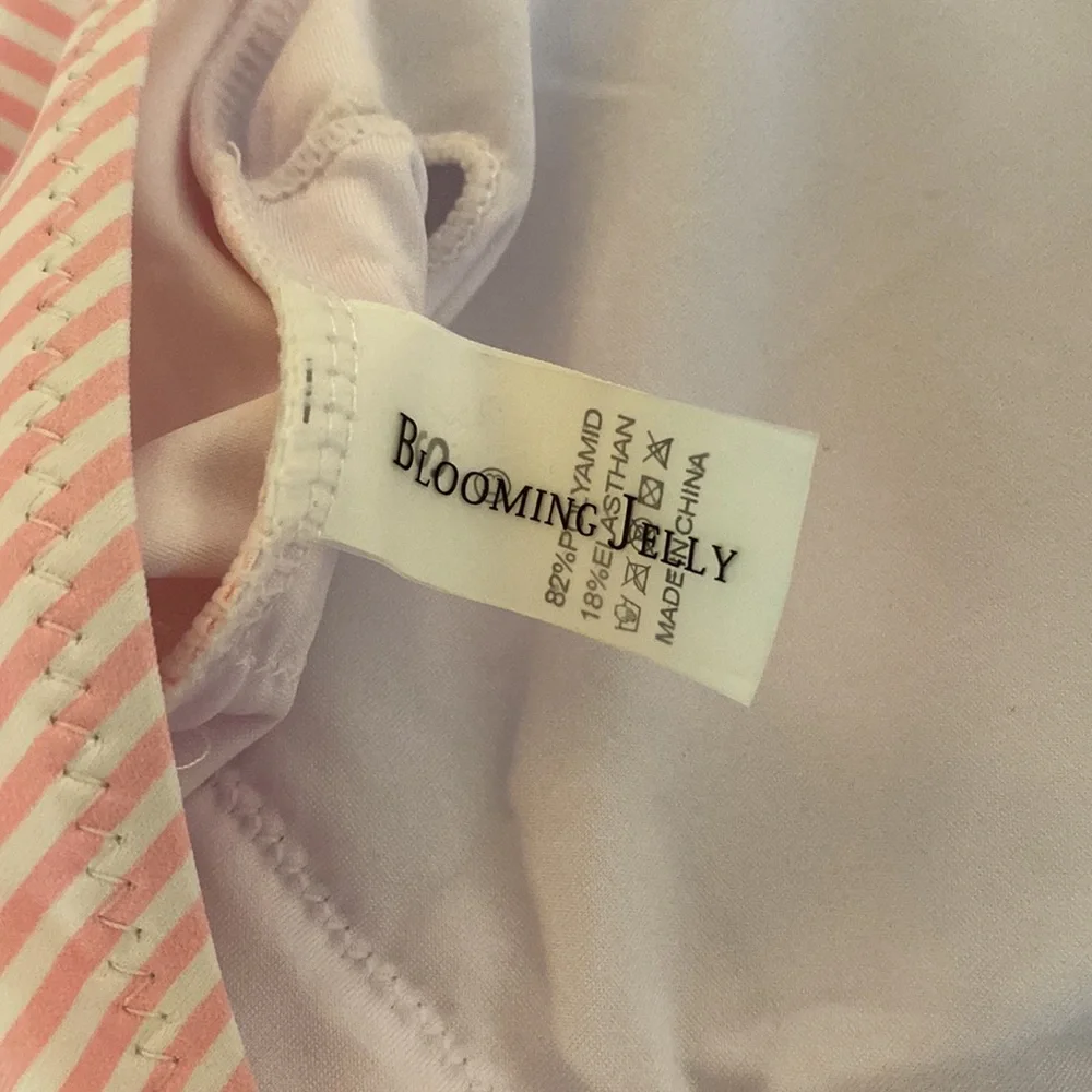 NWOT Blooming Jelly one-piece pink and white striped suit with lace and eyelet - Picture 6 of 7